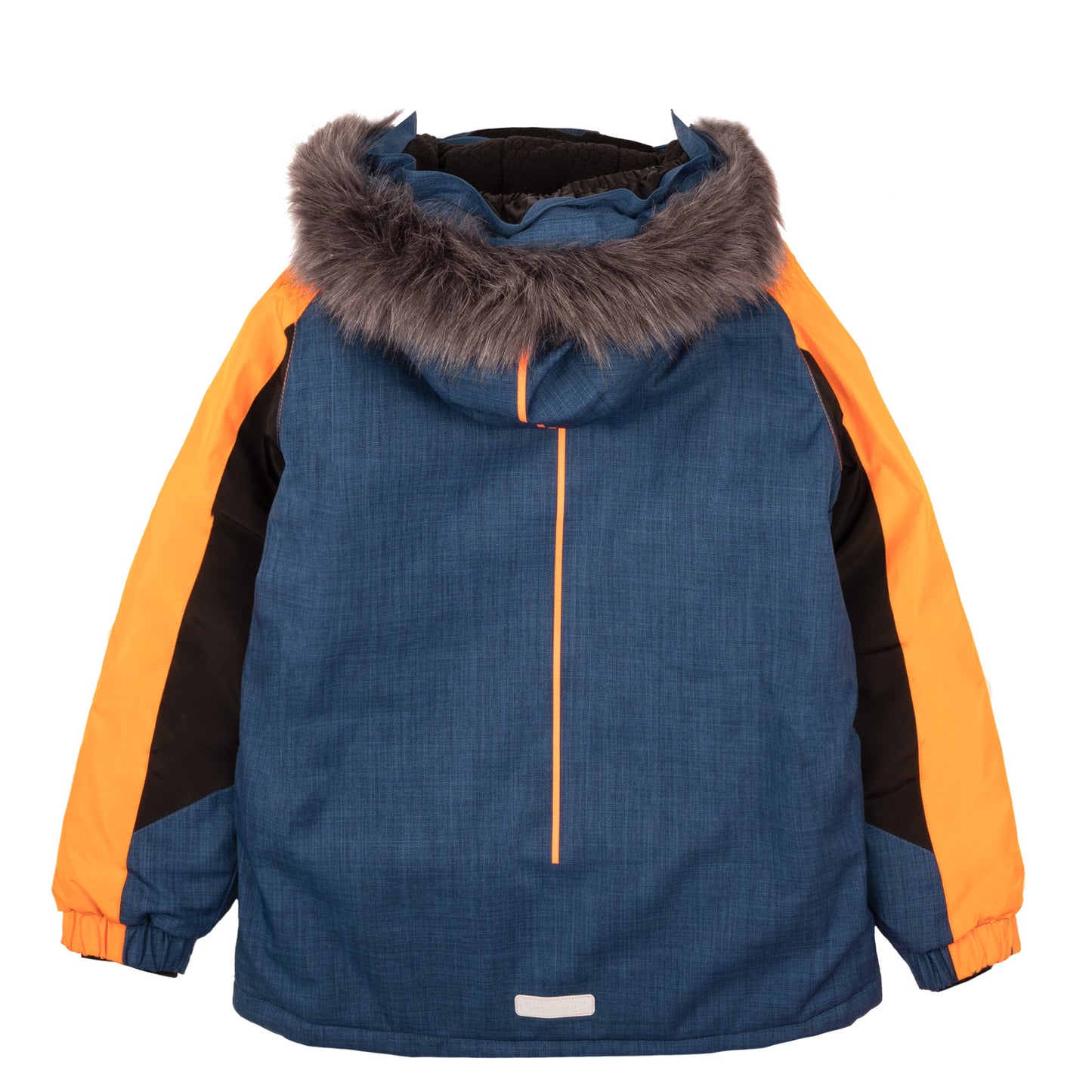 Children's jacket and pants set featuring cold weather protection up to -35°C, water-repellent outer shell with 5000mm resistance and Fleece Lining. Breathable design wicks moisture, includes wind stopper panel, removable hood, and LED light gadget on zipper pull.