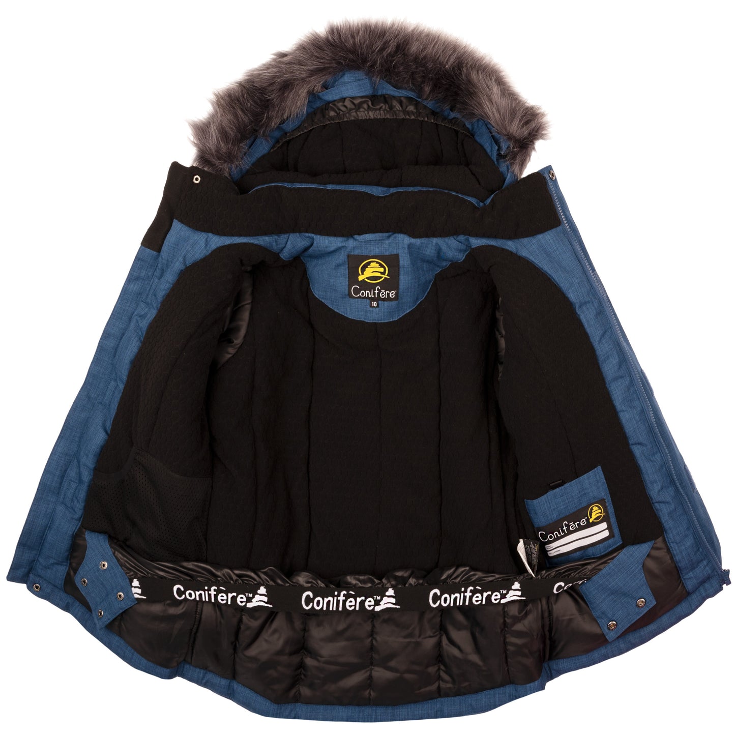 Children's jacket and pants set featuring cold weather protection up to -35°C, water-repellent outer shell with 5000mm resistance and Fleece Lining. Breathable design wicks moisture, includes wind stopper panel, removable hood, and LED light gadget on zipper pull.
