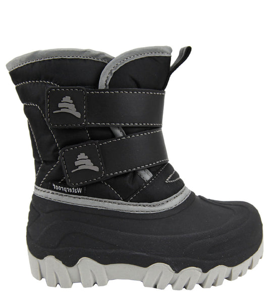 Insulated kids' boots with waterproof shell, removable felt liner, adjustable closures, and reflective piping