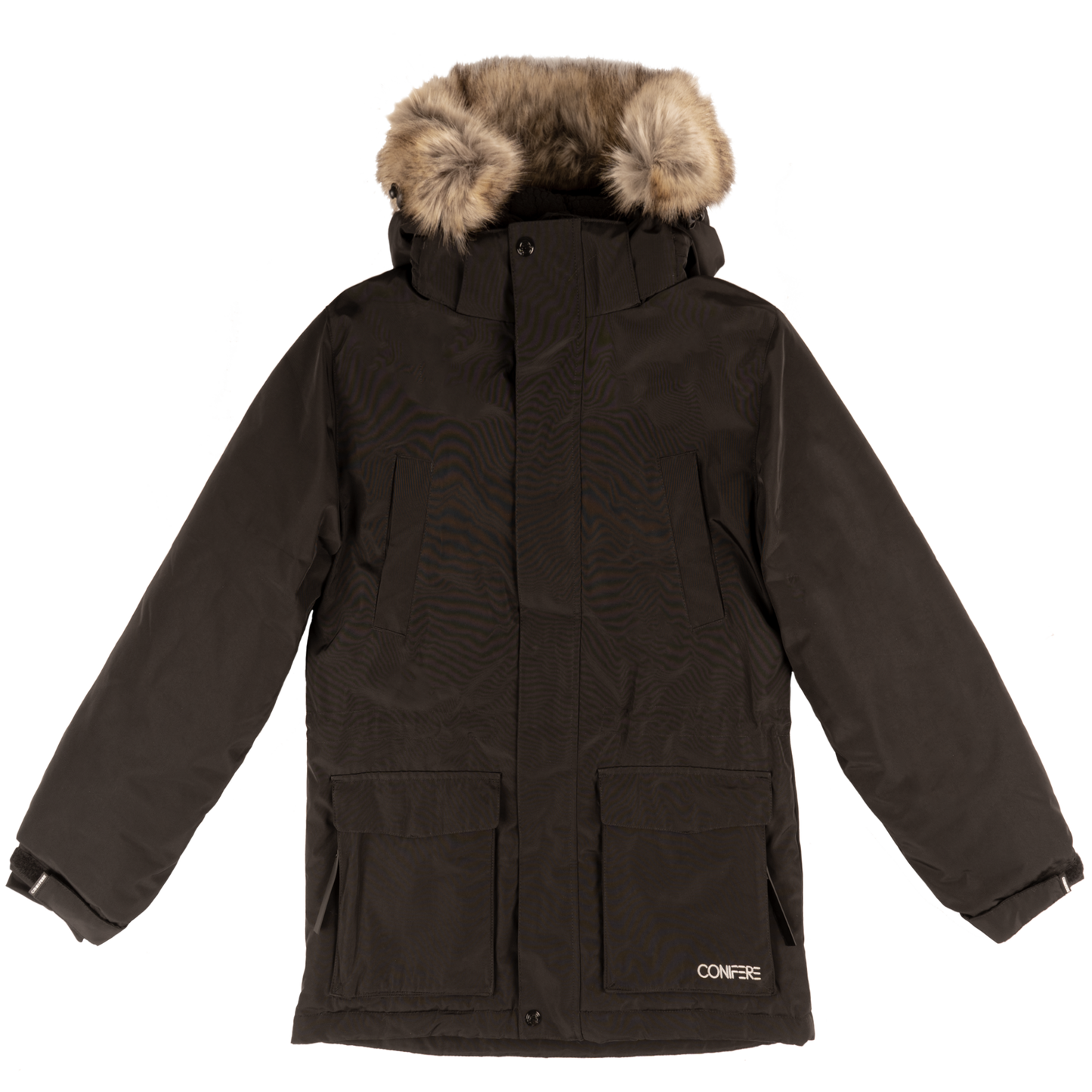 Jacket with Cold Factor protection up to -35°C, water repellent outer shell (5000mm resistance), breathable fabric, wind stopper panel, chin guard, LED light gadget attached to zipper pull, anti-pill polar fleece body lining.