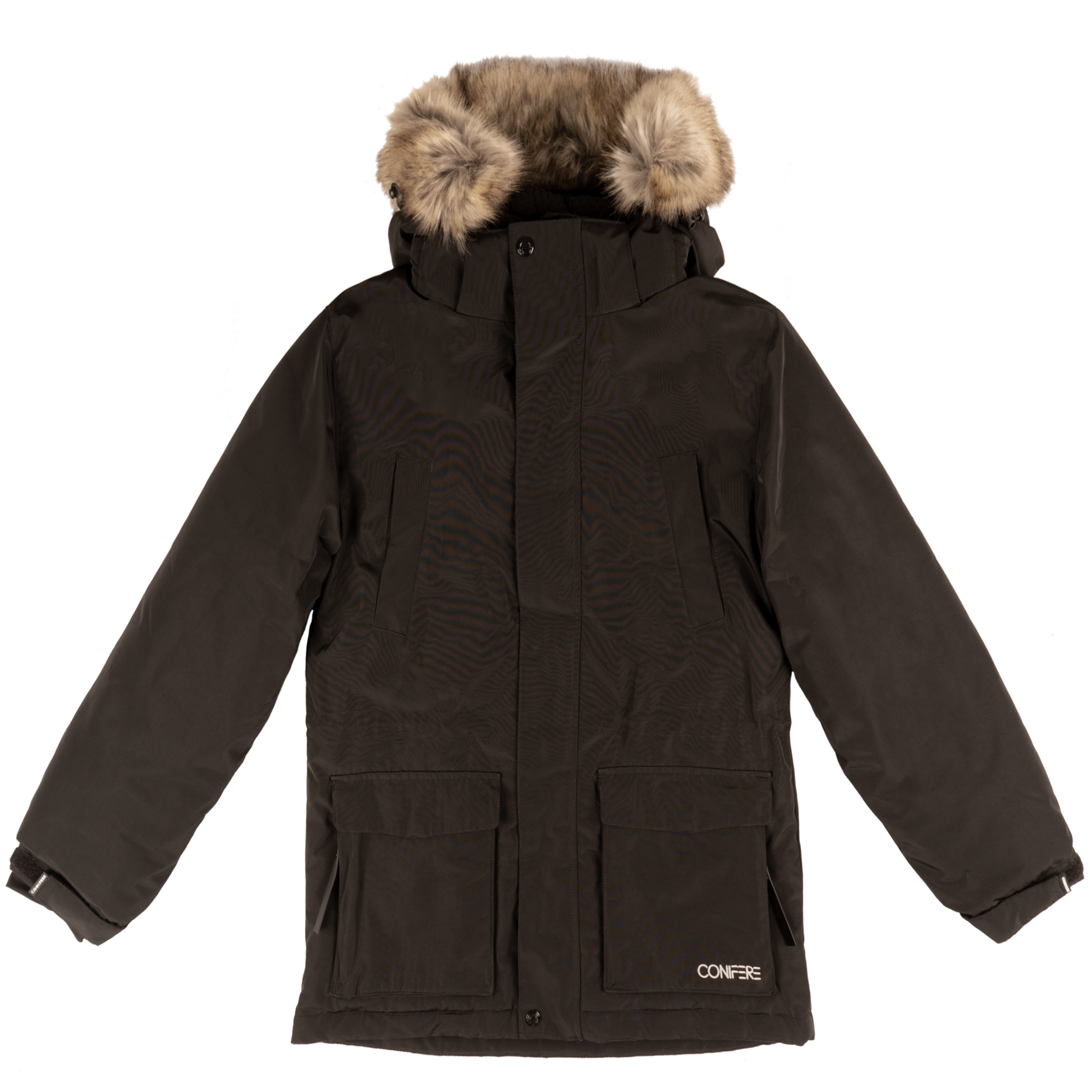 Jacket with Cold Factor protection up to -35°C, water repellent outer shell (5000mm resistance), breathable fabric, wind stopper panel, chin guard, LED light gadget attached to zipper pull, anti-pill polar fleece body lining.