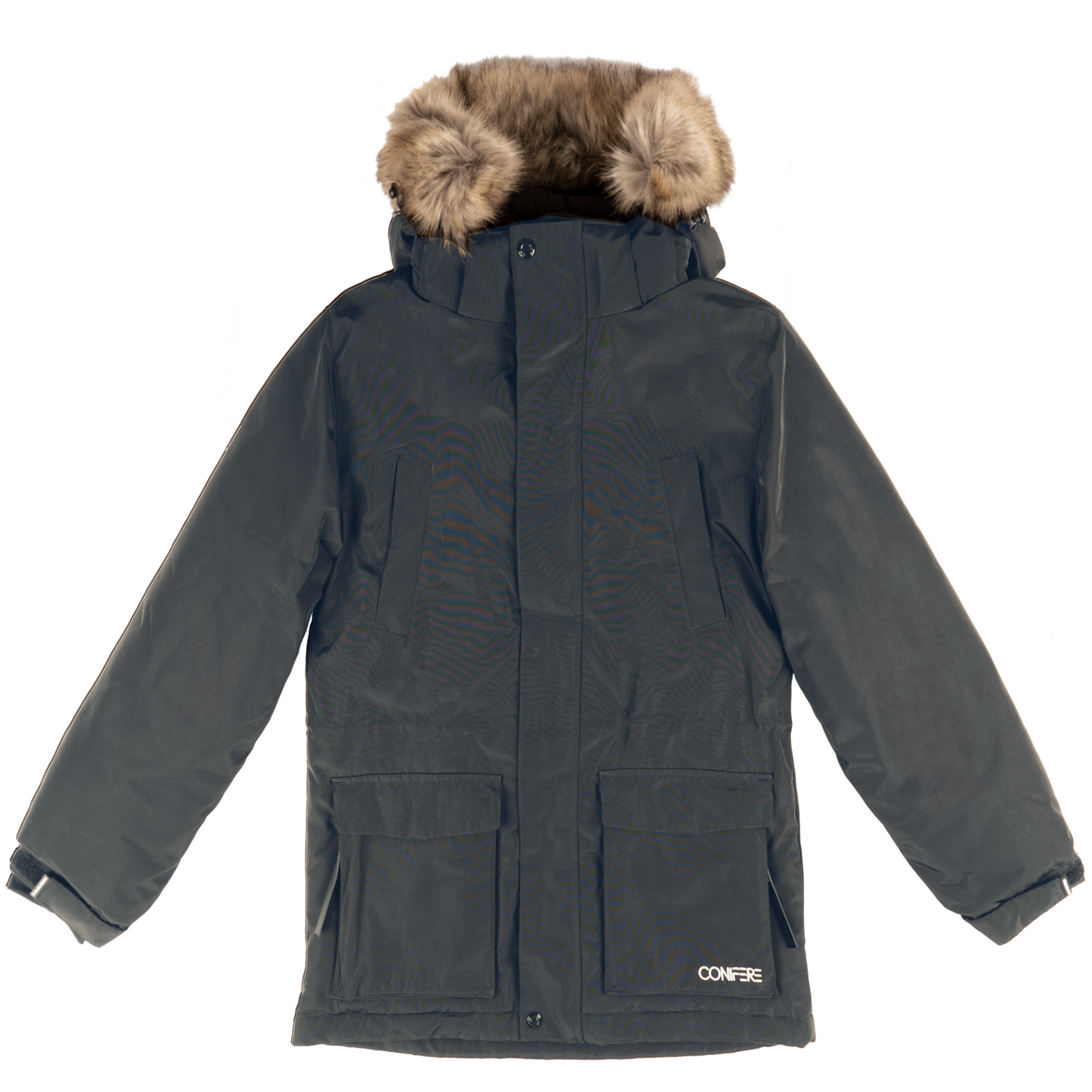 Jacket with Cold Factor protection up to -35°C, water repellent outer shell (5000mm resistance), breathable fabric, wind stopper panel, chin guard, LED light gadget attached to zipper pull, anti-pill polar fleece body lining.