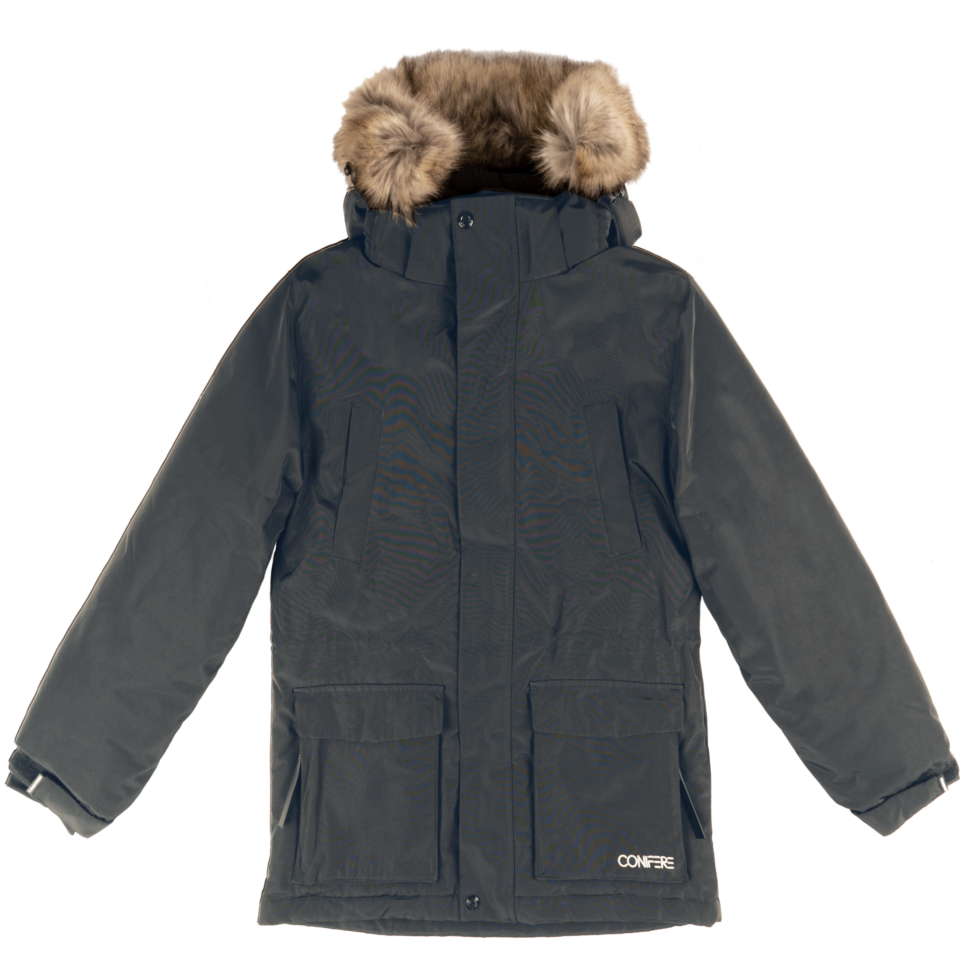 Jacket with Cold Factor protection up to -35°C, water repellent outer shell (5000mm resistance), breathable fabric, wind stopper panel, chin guard, LED light gadget attached to zipper pull, anti-pill polar fleece body lining.