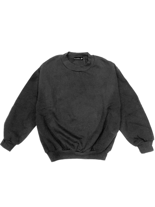 Made in Canada sweatshirt, cotton blend jersey with fleece underside, relaxed fit.