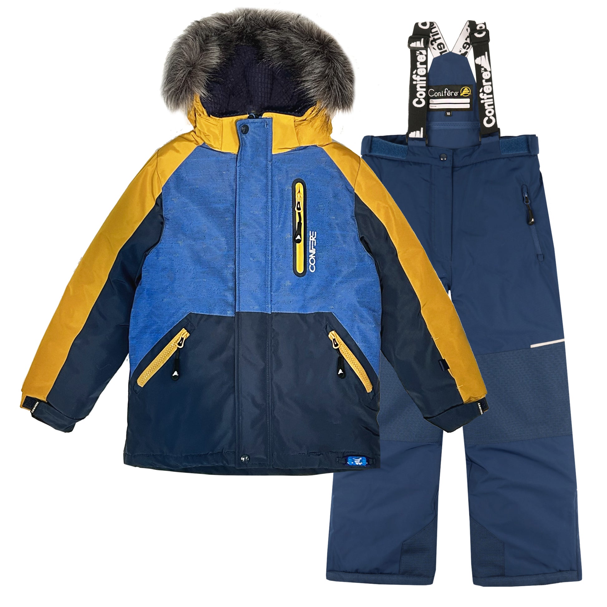 Water Resistant Fleece Lined Yellow and  Blue Boys Snowsuit Set