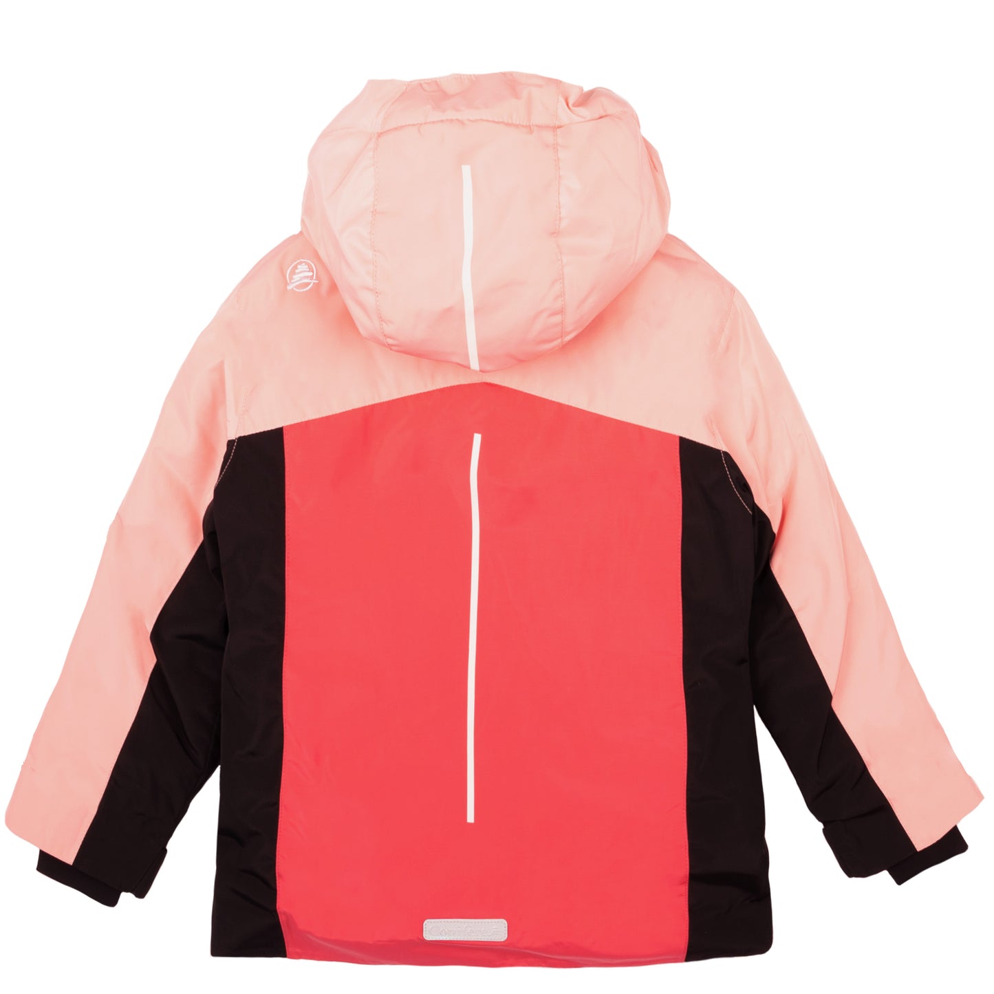 Outdoor jacket and pants set for kids, featuring cold weather protection up to -35 degrees Celsius. Water-repellent, breathable to manage body moisture. Includes wind stopper panel and removable hood.