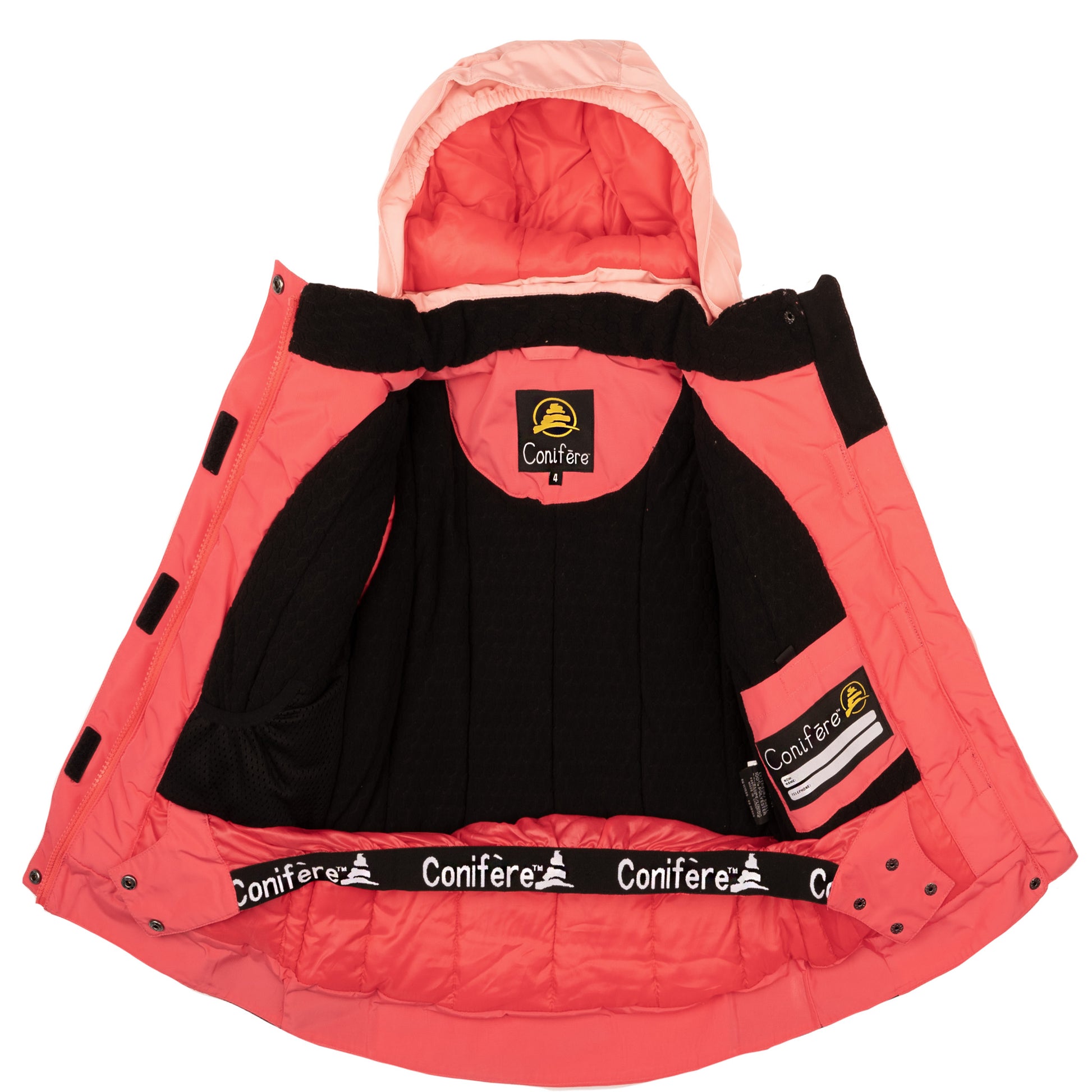 Outdoor jacket and pants set for kids, featuring cold weather protection up to -35 degrees Celsius. Water-repellent, breathable to manage body moisture. Includes wind stopper panel and removable hood.