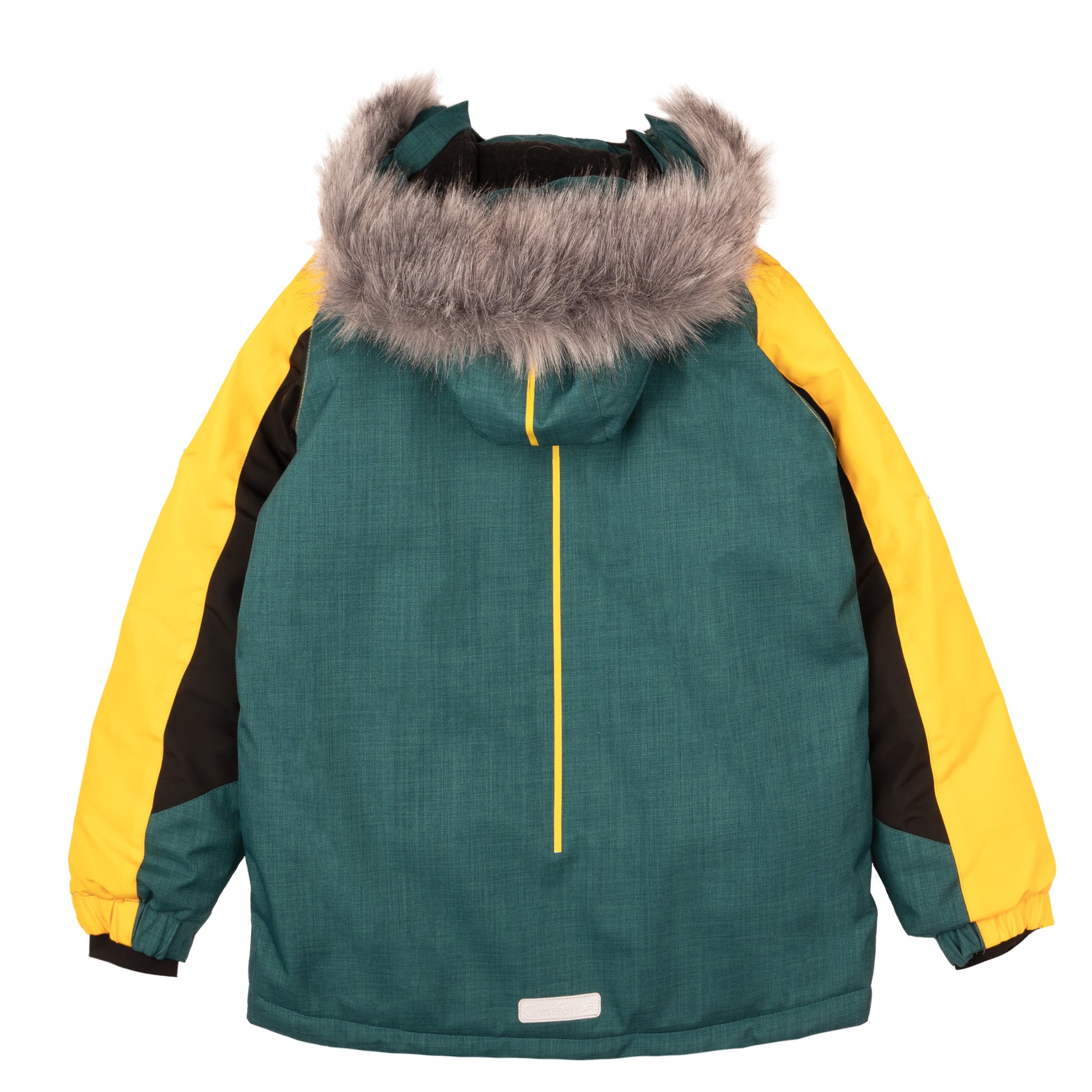 Children's jacket and pants set featuring cold weather protection up to -35°C, water-repellent outer shell with 5000mm resistance and Fleece Lining. Breathable design wicks moisture, includes wind stopper panel, removable hood, and LED light gadget on zip
