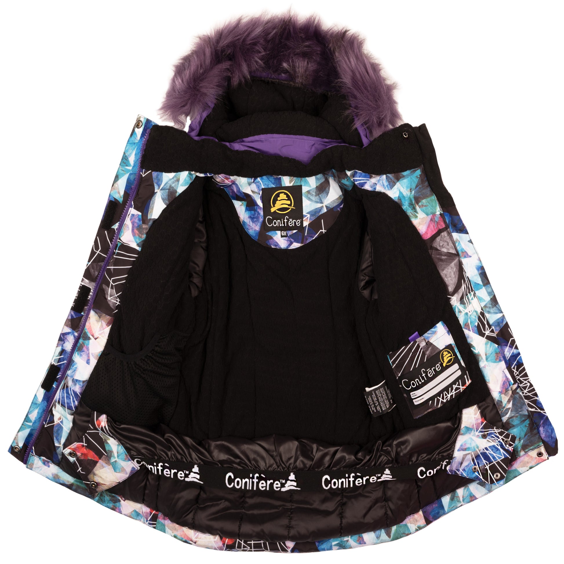 Outdoor jacket and pants set for kids, featuring cold weather protection up to -35 degrees Celsius. Water-repellent, breathable to manage body moisture. Includes wind stopper panel and removable hood.