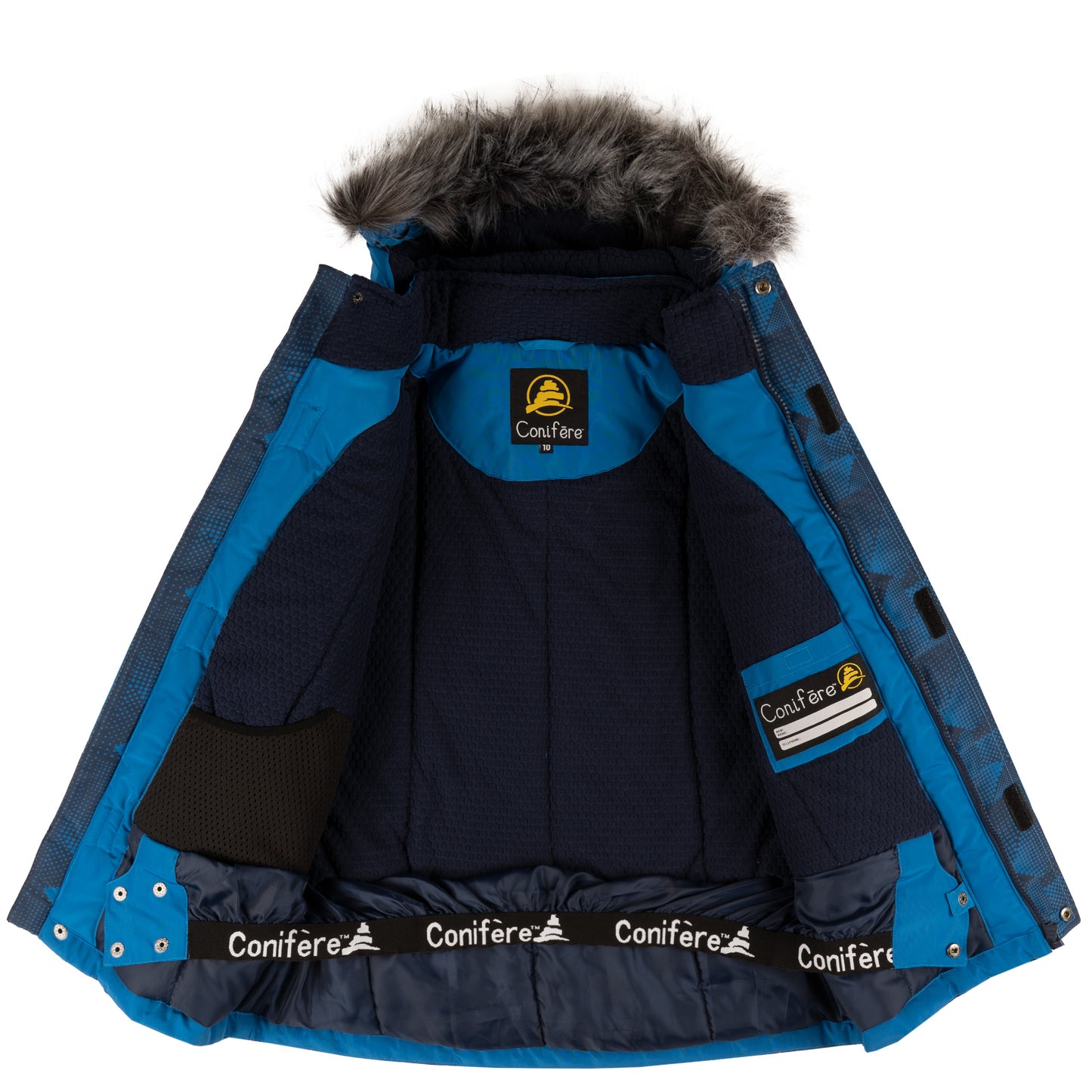 Insulated jacket and pants set with cold protection up to -35 C. Features water repellent shell, breathable fabric, removable hood, LED light, fleece lining, adjustable cuffs, YKK zipper, snowskirt, and reinforced knees.