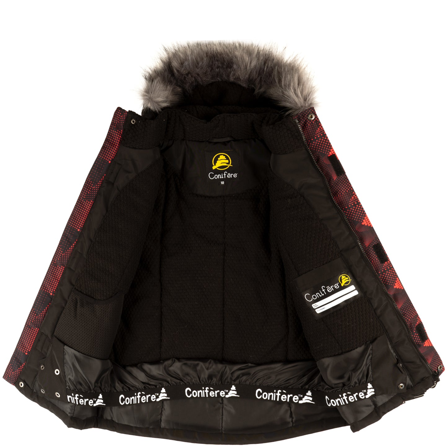 Insulated jacket and pants set with cold protection up to -35 C. Features water repellent shell, breathable fabric, removable hood, LED light, fleece lining, adjustable cuffs, YKK zipper, snowskirt, and reinforced knees.