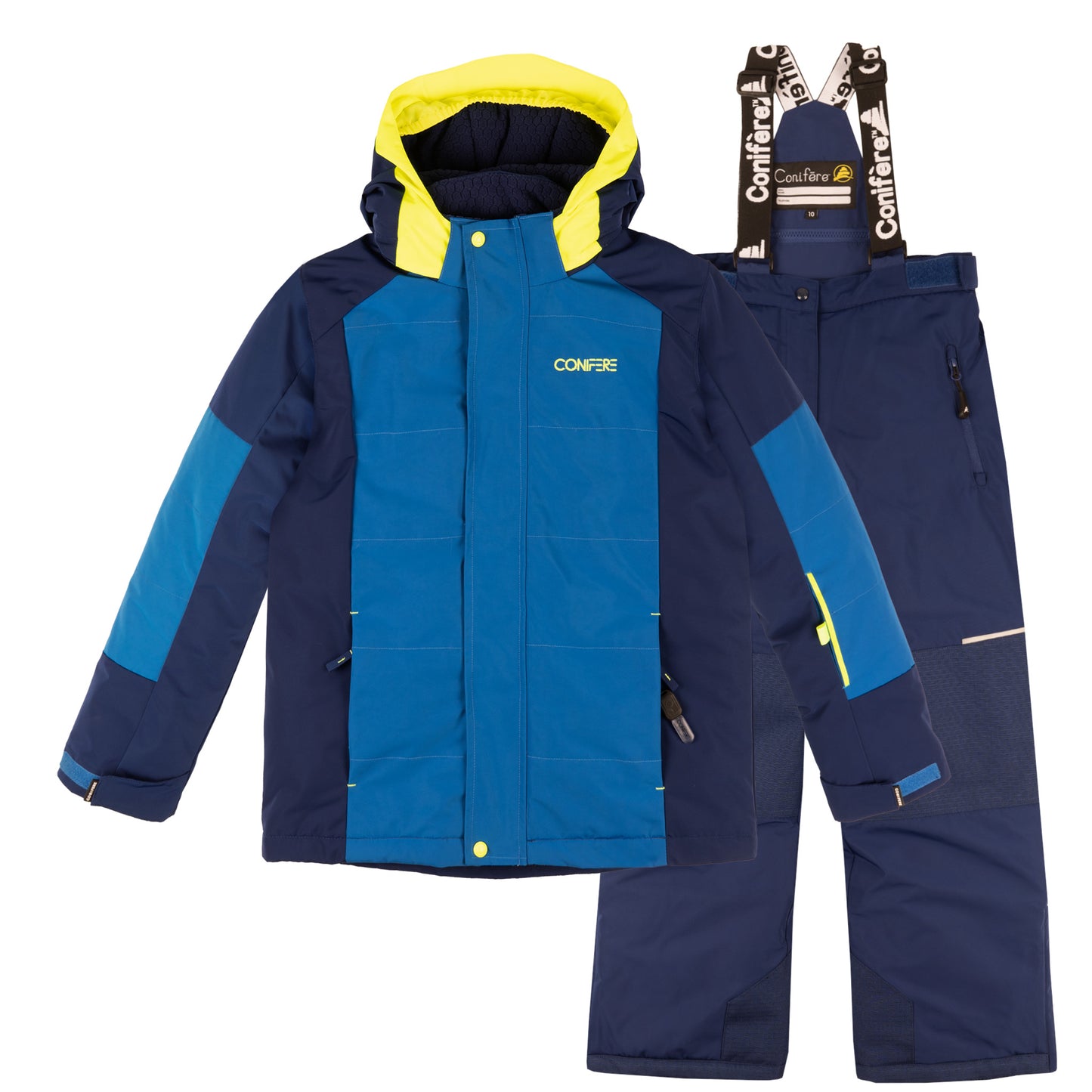 '-35 C cold protection jacket with water repellent shell, LED light, fleece lining, adjustable cuffs, YKK zipper, snowskirt. Includes durable pants with elastic suspender, reflective piping, Corduratech reinforcement, adjustable hem, side zippers, removable bib.