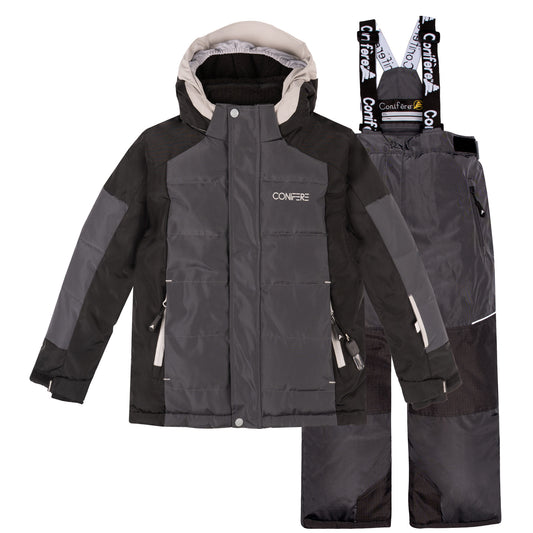 '-35 C cold protection jacket with water repellent shell, LED light, fleece lining, adjustable cuffs, YKK zipper, snowskirt. Includes durable pants with elastic suspender, reflective piping, Corduratech reinforcement, adjustable hem, side zippers, removable bib.