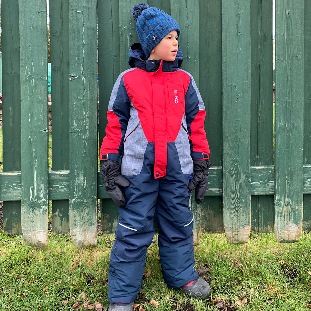 Boys Navy Red 1-piece Snowsuit