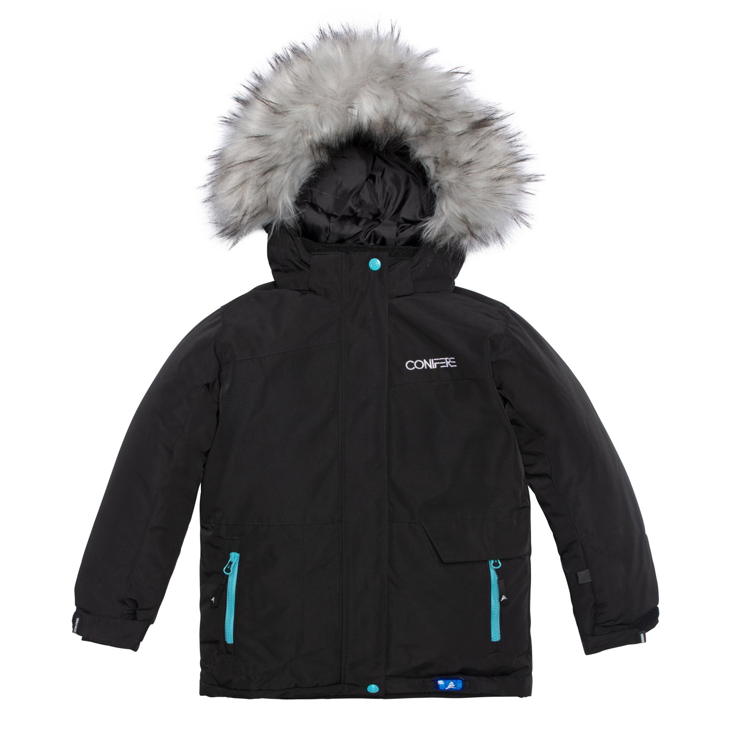JACKET: Water-resistant outer shell, wind stopper panel, removable hood, chin guard, LED light, anti-pill polar fleece lining, adjustable cuffs with elastic & velcro, YKK zipper, snowskirt, name label, and pockets. PANTS: Adjustable elastic suspender, waist with tabs, reflective piping at knee and back hem, removable back bib