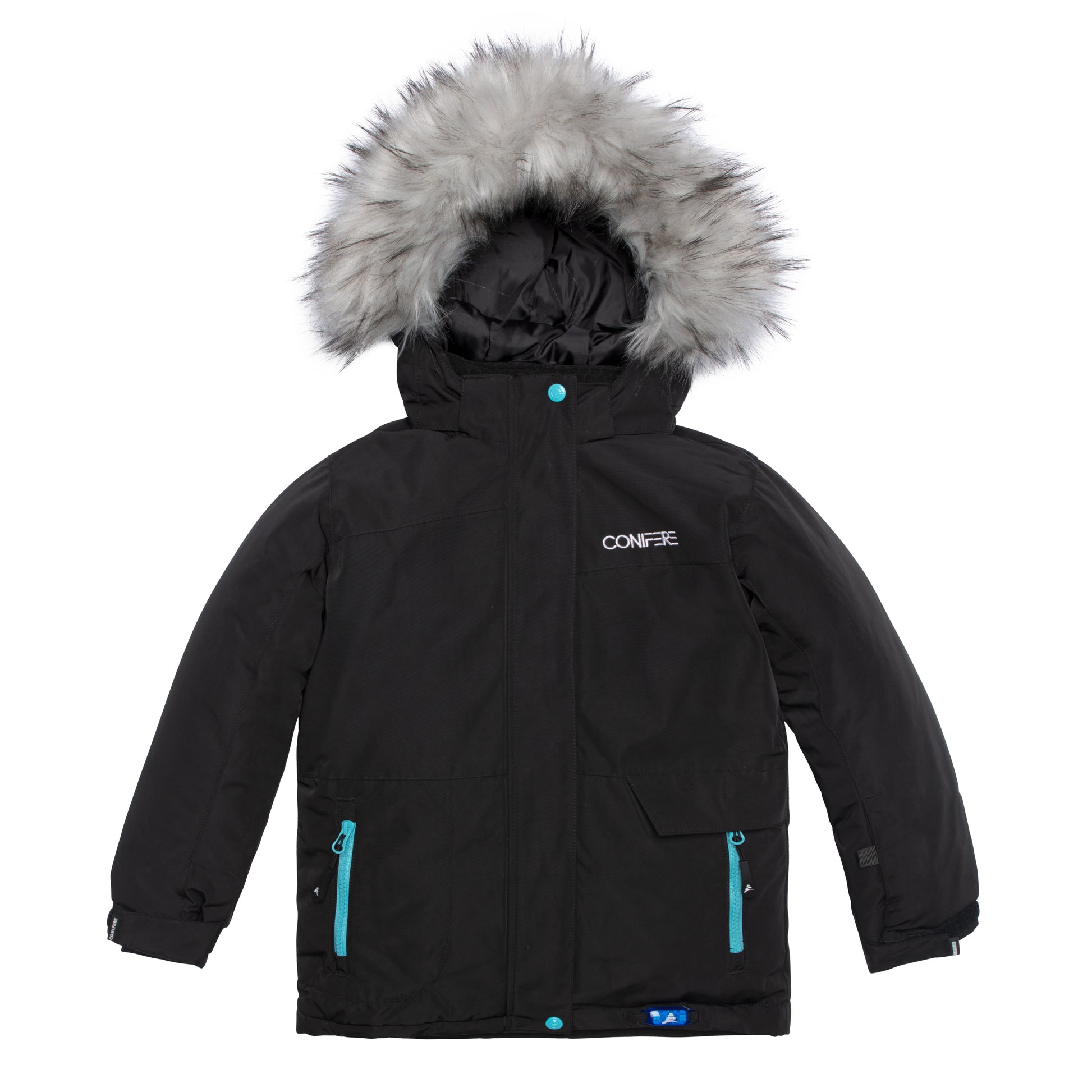 JACKET: Water-resistant outer shell, wind stopper panel, removable hood, chin guard, LED light, anti-pill polar fleece lining, adjustable cuffs with elastic & velcro, YKK zipper, snowskirt, name label, and pockets. PANTS: Adjustable elastic suspender, waist with tabs, reflective piping at knee and back hem, removable back bib