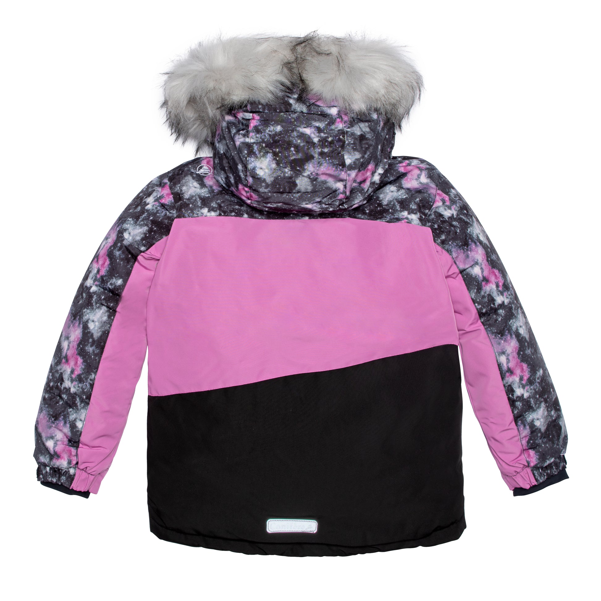 JACKET: Water-resistant outer shell, wind stopper panel, removable hood with fur trim, chin guard, LED light, anti-pill polar fleece lining, adjustable cuffs with elastic & velcro, YKK zipper, snowskirt, inside name label, and pockets. PANTS: Adjustable elastic suspender and waist with tabs, reflective piping at knee and back hem, removable back bib