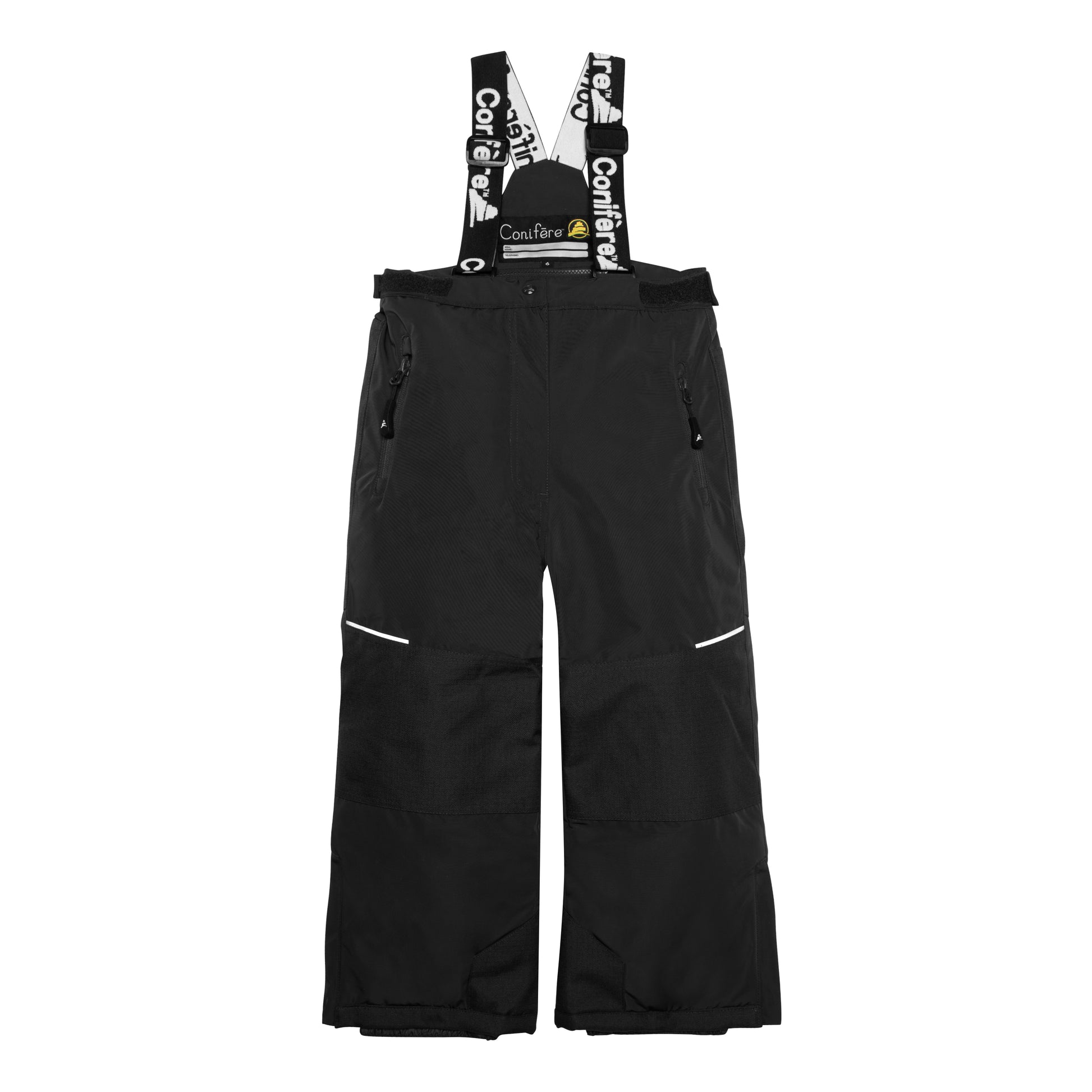 JACKET: Water-resistant outer shell, wind stopper panel, removable hood with fur trim, chin guard, LED light, anti-pill polar fleece lining, adjustable cuffs with elastic & velcro, YKK zipper, snowskirt, inside name label, and pockets. PANTS: Adjustable elastic suspender and waist with tabs, reflective piping at knee and back hem, removable back bib