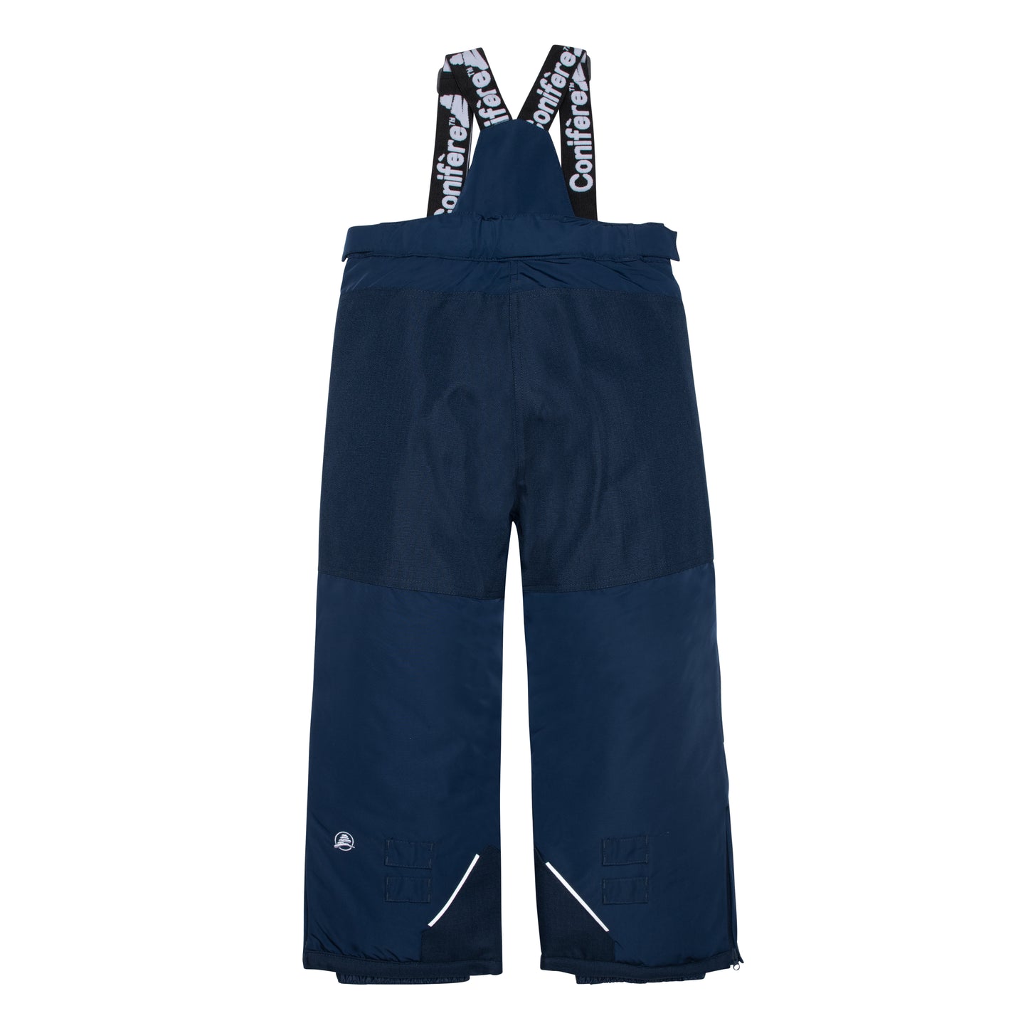 Adjustable suspender pants with elastic waist, reflective piping, Corduratech reinforcement, and side zippers