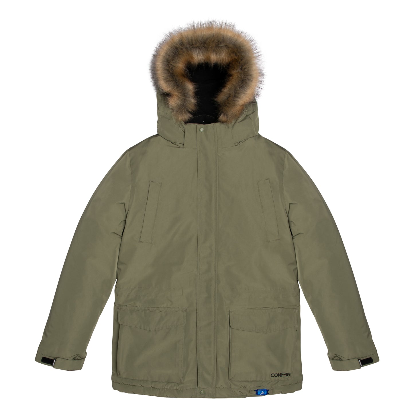 Men's winter jacket with water-repellent shell, removable fur trim, YKK zipper, and adjustable cuffs. Ultrasoft fleece lining for warmth