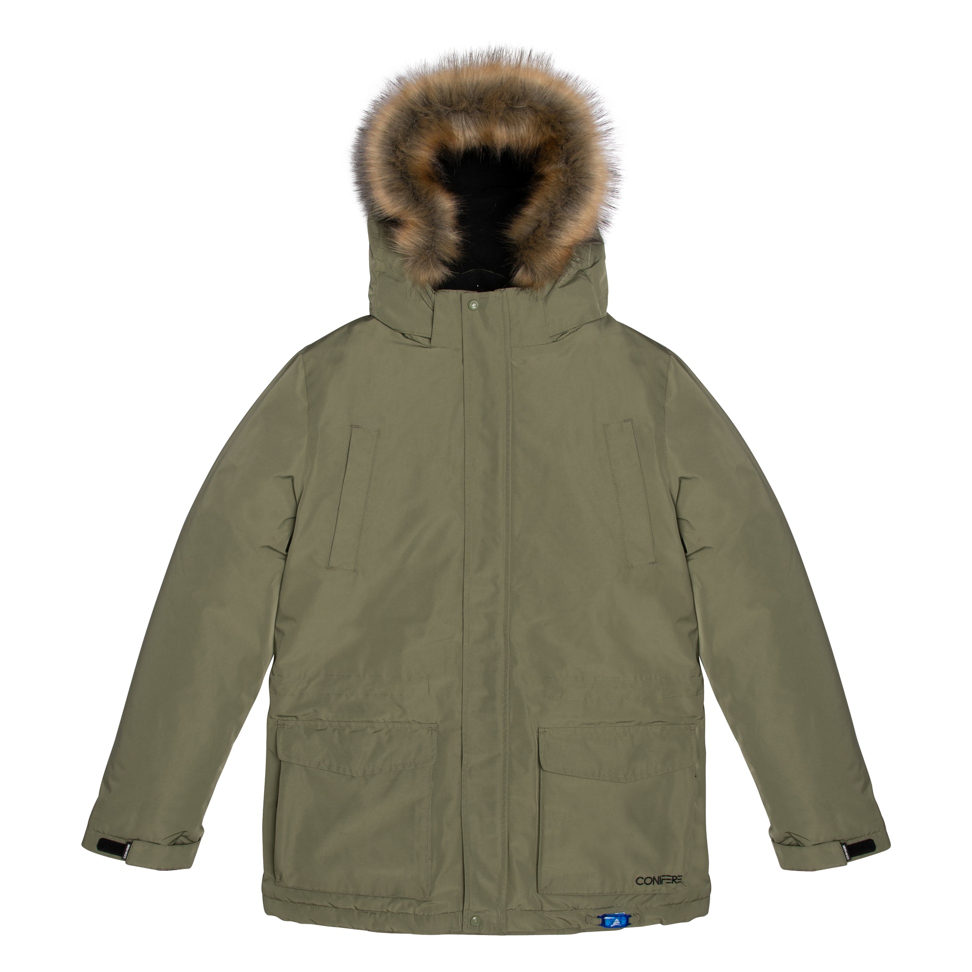 Men's winter jacket with water-repellent shell, removable fur trim, YKK zipper, and adjustable cuffs. Ultrasoft fleece lining for warmth