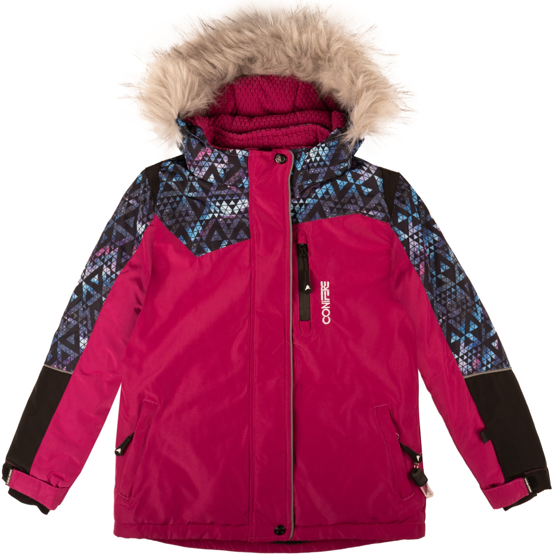 Jacket with -35°C Cold Factor protection, water repellent shell, breathable fabric, wind stopper, removable hood, LED light gadget, fleece body lining, Loft sleeve lining, adjustable cuffs, YKK zipper, snowskirt.