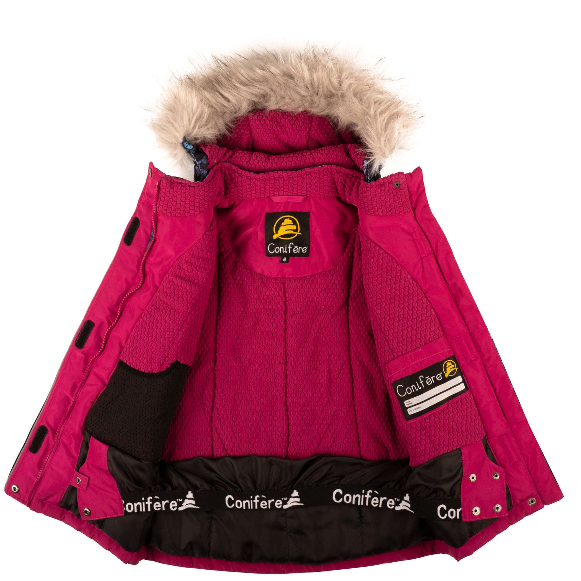 Jacket with -35°C Cold Factor protection, water repellent shell, breathable fabric, wind stopper, removable hood, LED light gadget, fleece body lining, Loft sleeve lining, adjustable cuffs, YKK zipper, snowskirt.