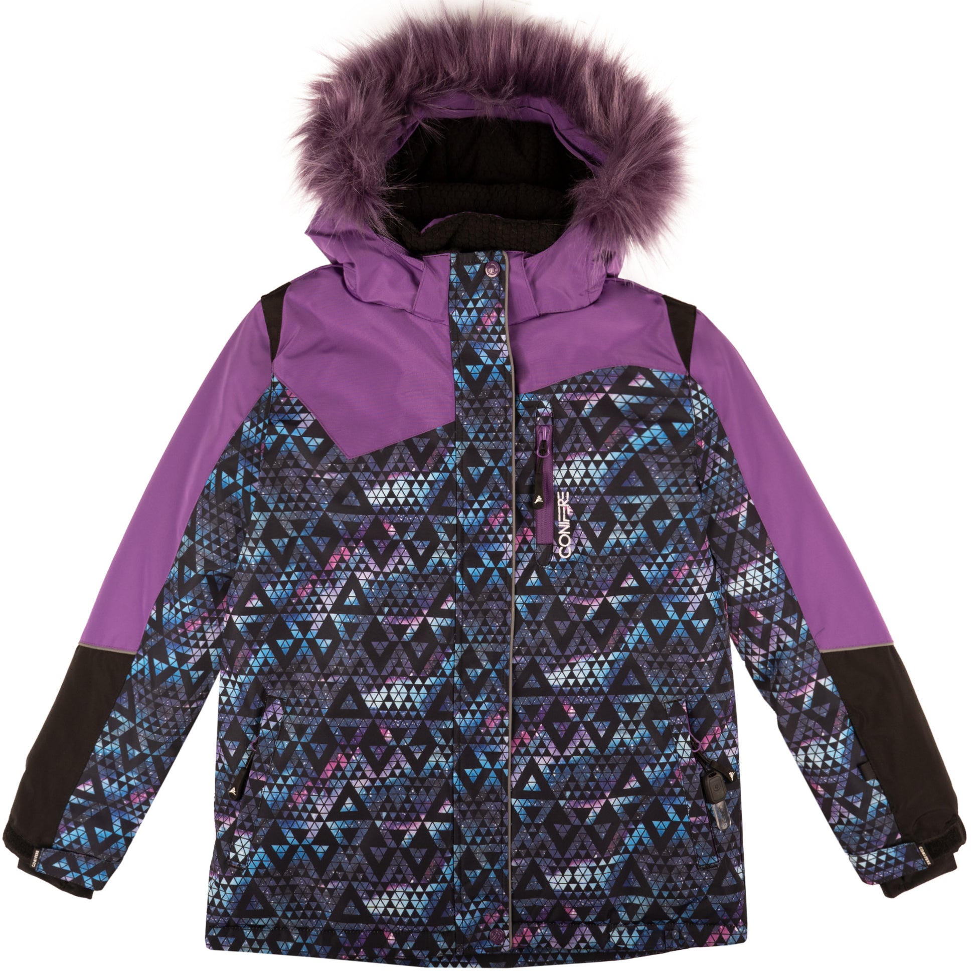 Jacket with -35°C Cold Factor protection, water repellent shell, breathable fabric, wind stopper, removable hood, LED light gadget, fleece body lining, Loft sleeve lining, adjustable cuffs, YKK zipper, snowskirt.