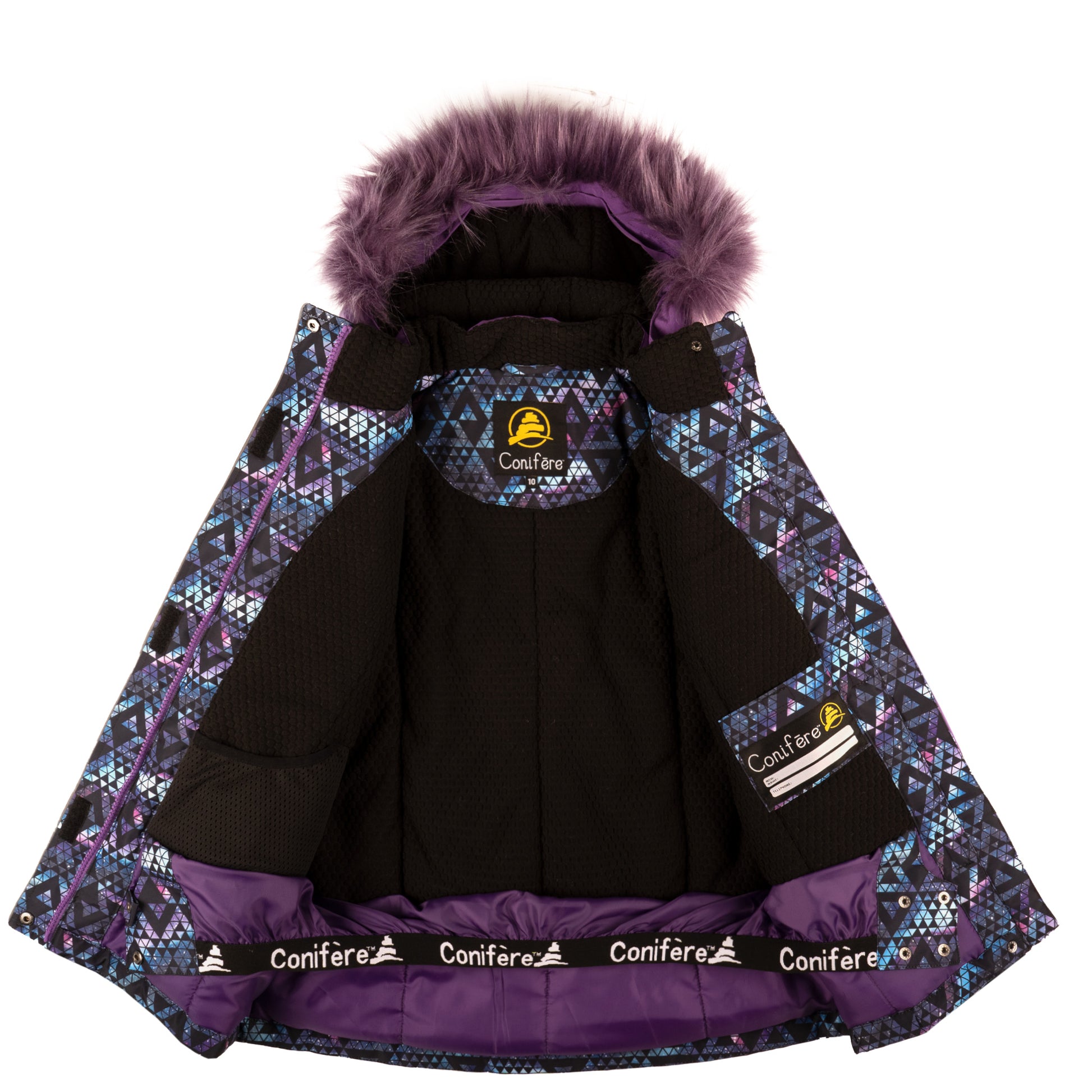 Jacket with -35°C Cold Factor protection, water repellent shell, breathable fabric, wind stopper, removable hood, LED light gadget, fleece body lining, Loft sleeve lining, adjustable cuffs, YKK zipper, snowskirt.