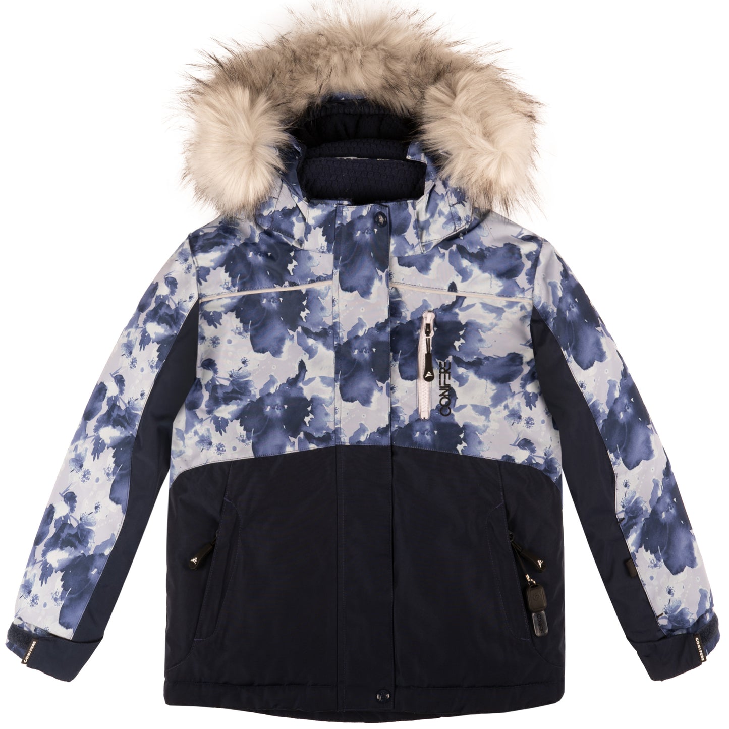 Jacket with -35°C Cold Factor protection, water repellent shell, breathable fabric, wind stopper, removable hood, LED light gadget, fleece and Loft sleeve lining, adjustable cuffs, YKK zipper, snowskirt. Pants with adjustable suspender, reflective piping.
