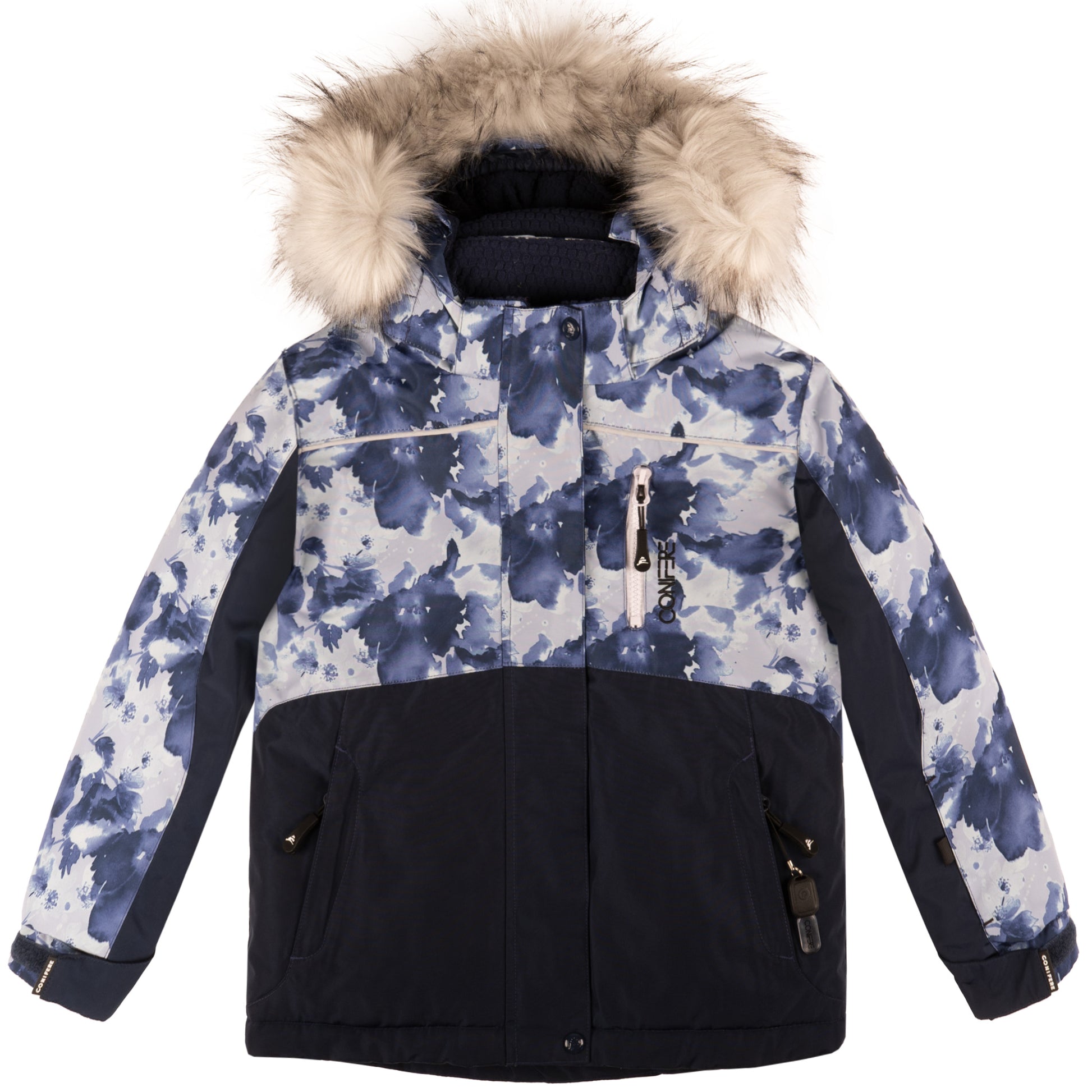Jacket with -35°C Cold Factor protection, water repellent shell, breathable fabric, wind stopper, removable hood, LED light gadget, fleece and Loft sleeve lining, adjustable cuffs, YKK zipper, snowskirt. Pants with adjustable suspender, reflective piping.