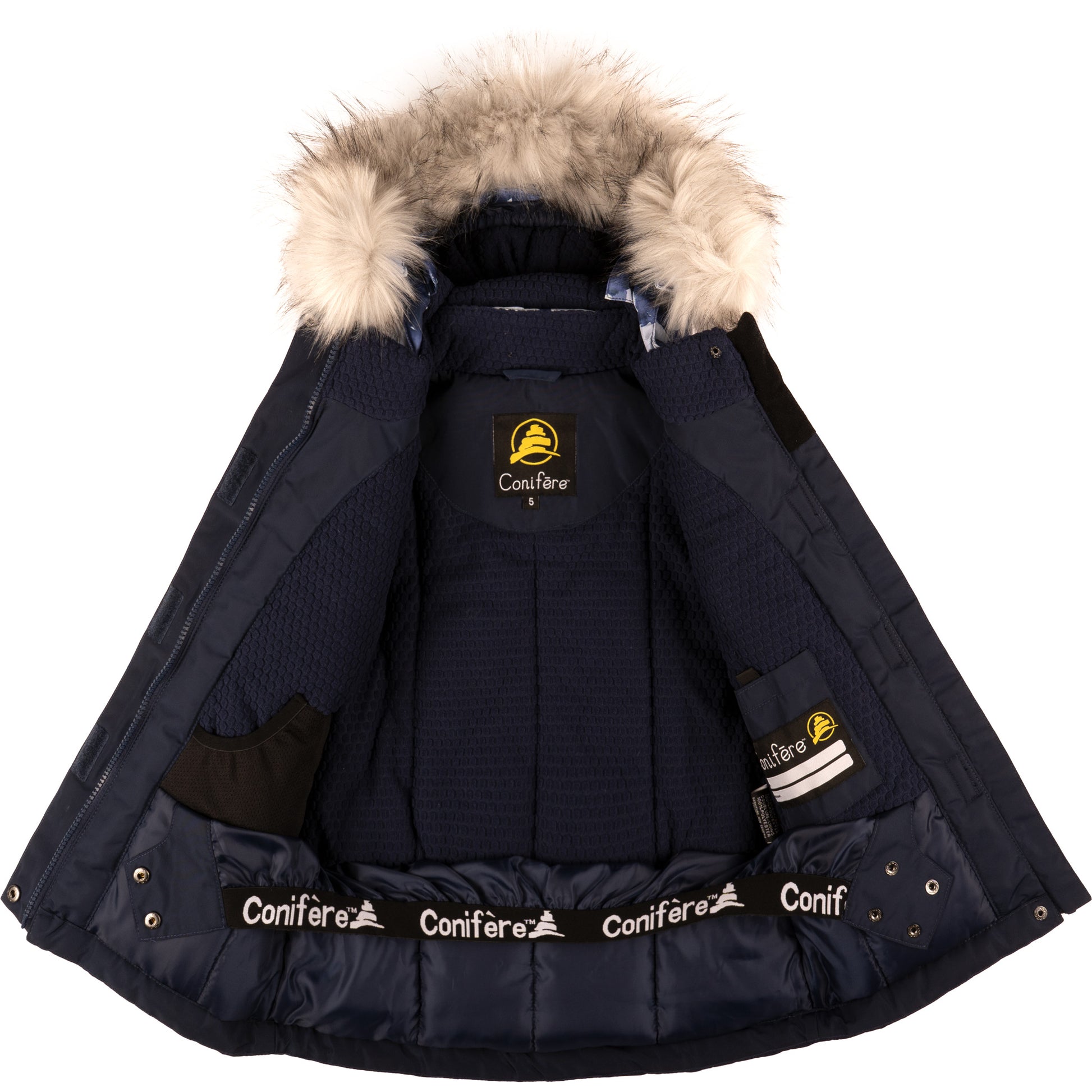 Jacket with -35°C Cold Factor protection, water repellent shell, breathable fabric, wind stopper, removable hood, LED light gadget, fleece and Loft sleeve lining, adjustable cuffs, YKK zipper, snowskirt. Pants with adjustable suspender, reflective piping.